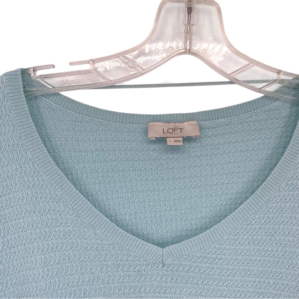 Loft Blue Green Knit V-Neck Lightweight Cotton Sweater - Picture 3 of 8